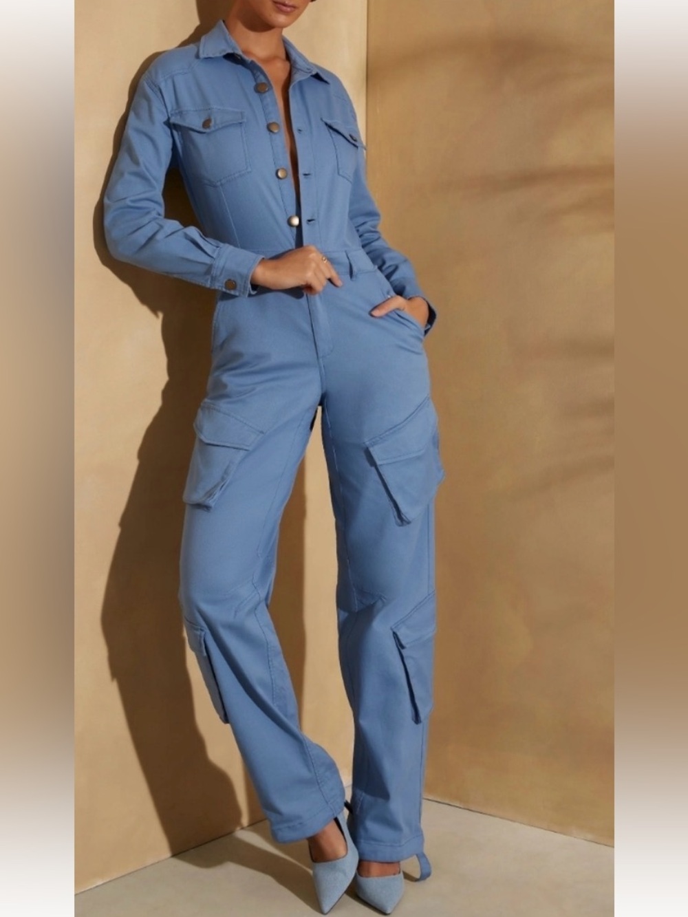 Oh Polly Light Blue Cargo Utility Jumpsuit